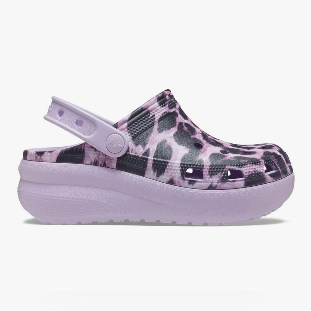 CROCS Animal Cutie Platform Lavender Leopard Clog Sandal J6 Size 6 New